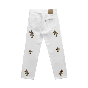 Chrome Hearts Leopard Cross White Jeans