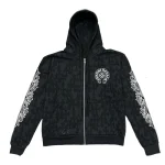 Chrome Hearts Cemetery Cross All Over Print Logo Zip Up Hoodie