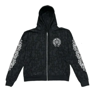 Chrome Hearts Cemetery Cross All Over Print Logo Zip Up Hoodie