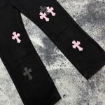 Chrome Hearts Fleur Knee Leather Cross Patch Pants