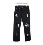 Chrome Hearts Fleur Knee Leather Cross Patch Pants